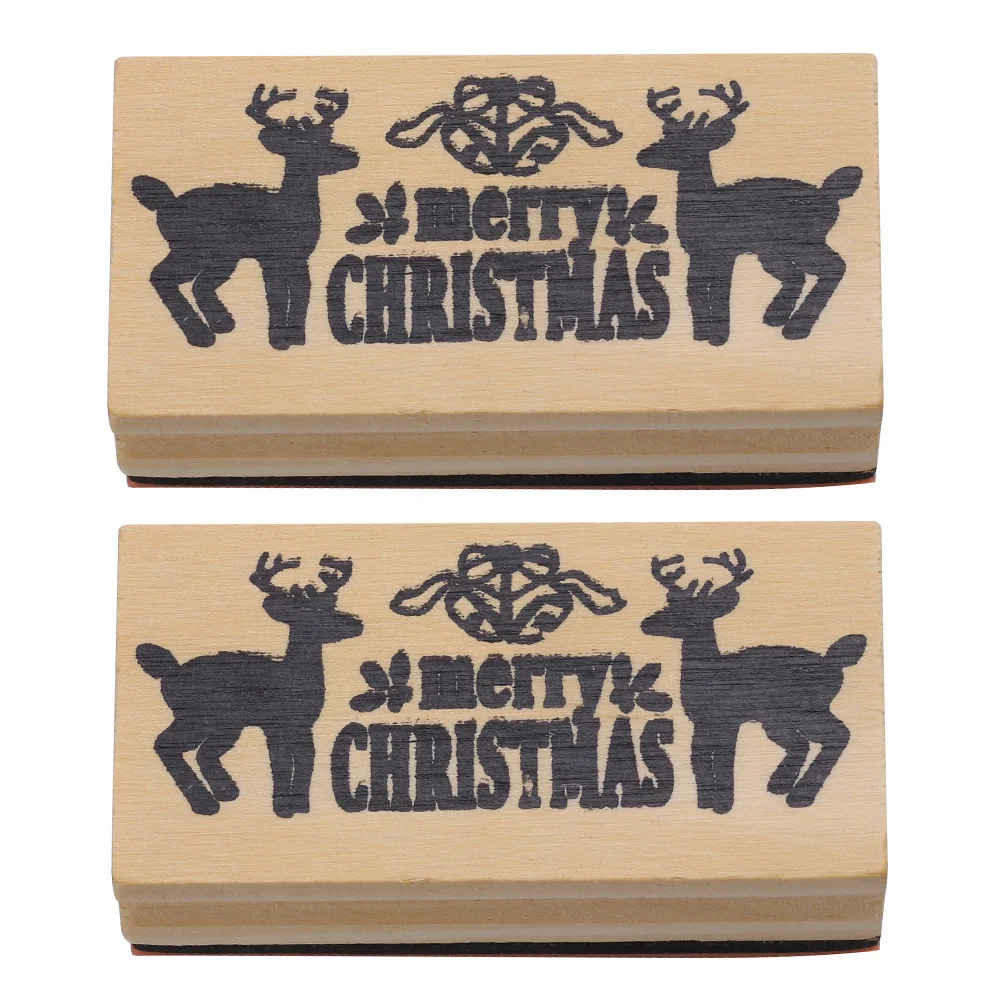 2Pcs DIY Christmas Deer Stamper Wooden Seal Stamps Creative Merry Christmas Kids Gift Deer Pattern Stamper Seal Stamps
