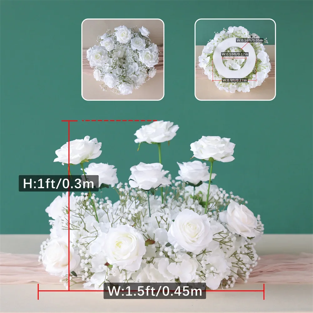 Small Candlestick White Rose Wreath Flower Arrangements Decoration Mariage Table Et Salle Wedding Home Centerpieces Decor HY2471