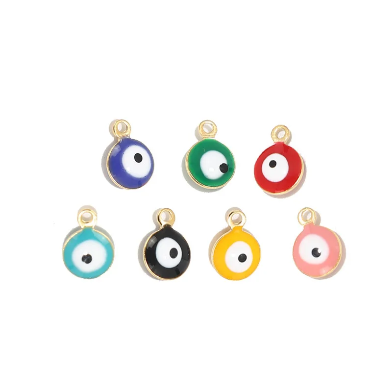 20pcs Handmade Stainless Steel Gold Enamel Eye Beads Charms Spacer for Jewelry Making Supplies