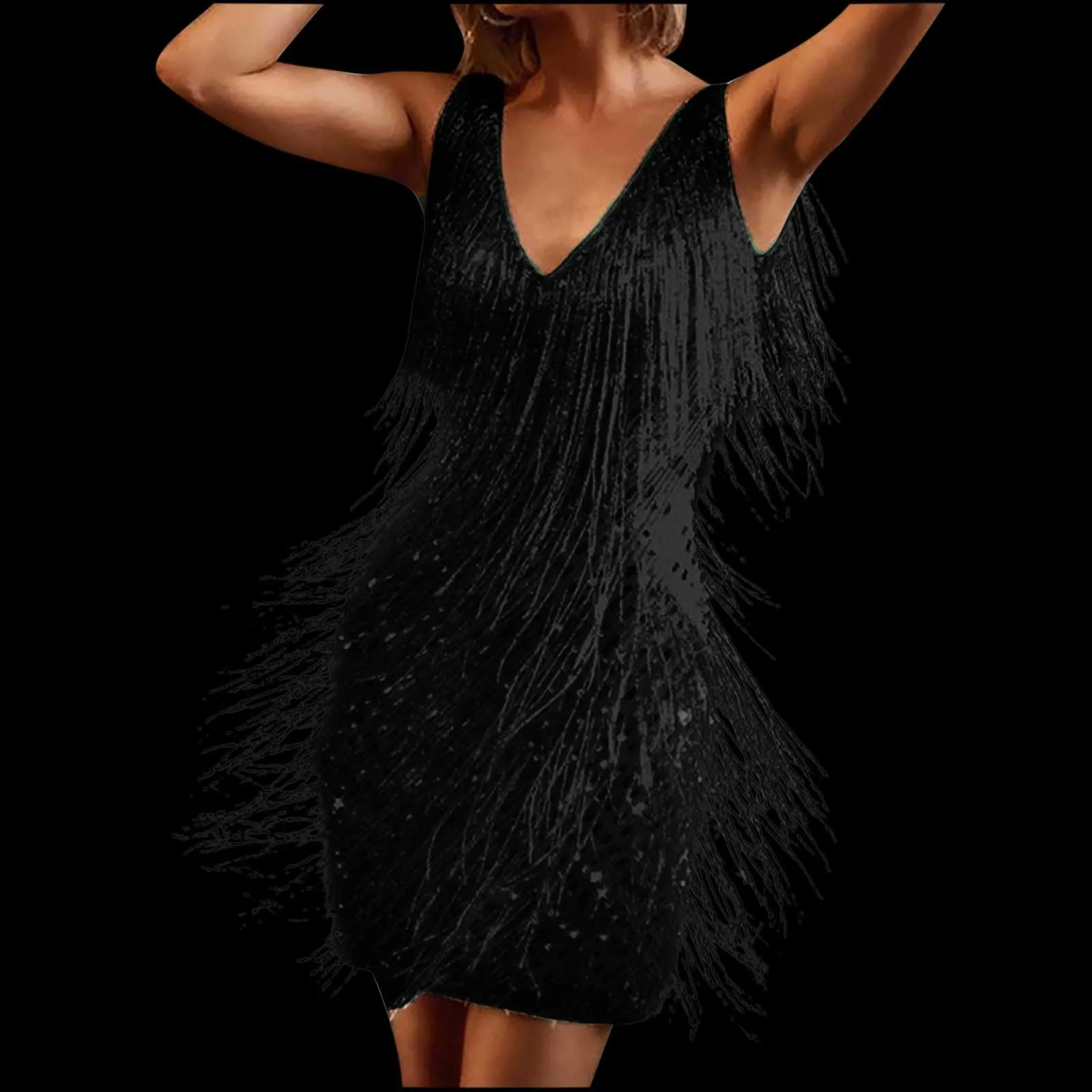 

Summer Fringe Tassel Club Party Prom Mini Dress Elegant Flapper Dress Vestidos Sexy V-Neck Backless Bodycon Dress for Women