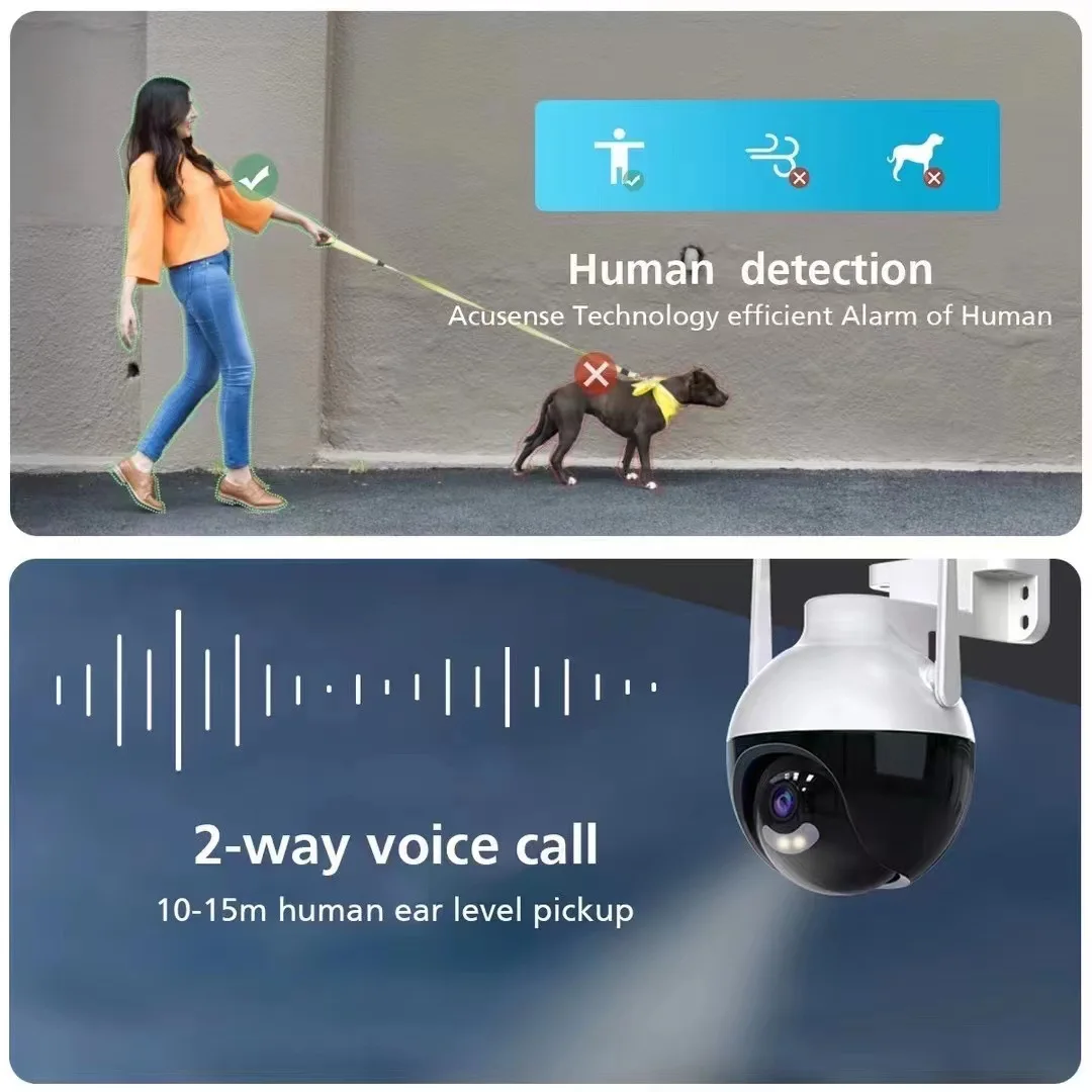 Telecamera 4K 8MP H.265 Ultra HD PTZ WIFI AI Rilevazione umana sorveglianza Sicurezza Esterna ICSEE Wireless IP 360 ° casa Rilevamento umano