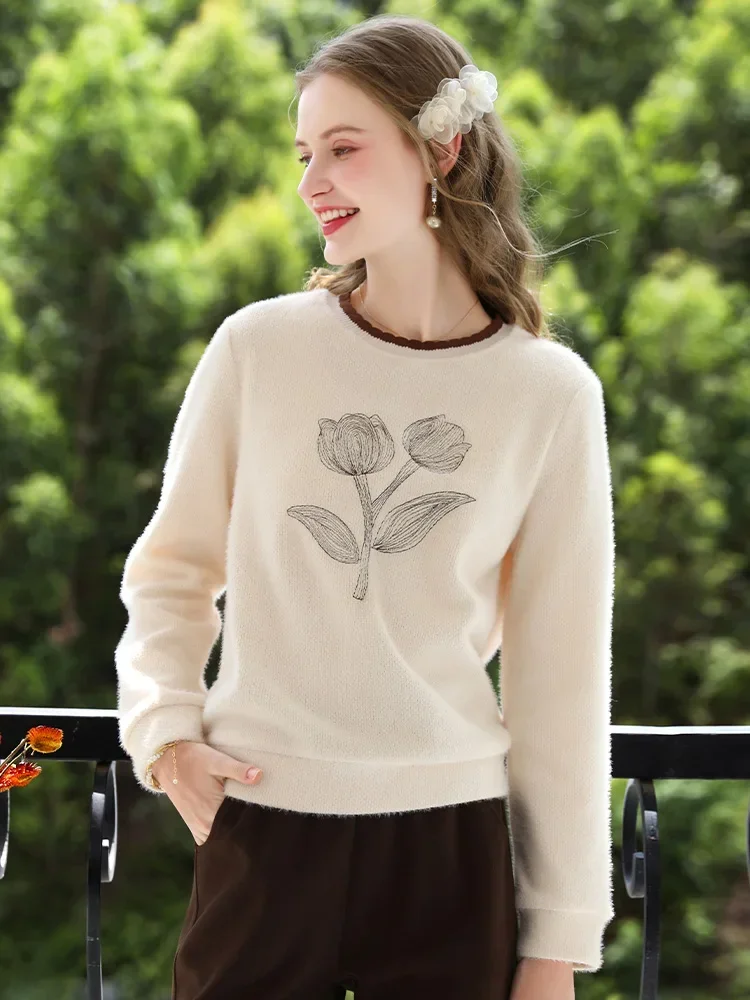 I BELIEVE YOU Fall Clothes 2024 Women Apricot Casual Loose Soft Warm Pullovers O-neck Office Lady Long Sleeve Tops 2243195843