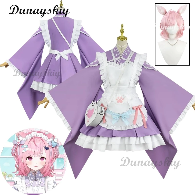 

Virtual YouTuber Yuuki Sakuna Cosplay Costume Wig Lolita Servant Kawaii Apron Dress Wig Japanese Anime Show Role-playing Suit