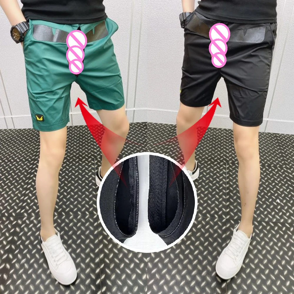 Invisible Open Crotch Outdoor Sex Summer Casual Shorts Men\'s Fashionable Five Points Pants Trend Quick-Drying Beach Trousers