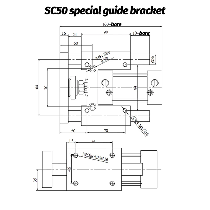 SC Standardzylinder Drei-Achsen-Drei-Führungs-Zylinder Führungsrahmen Pneumatischer Führungsständer SC32 40 50 63-50 75 100 200 300 400 500 – Detail 8