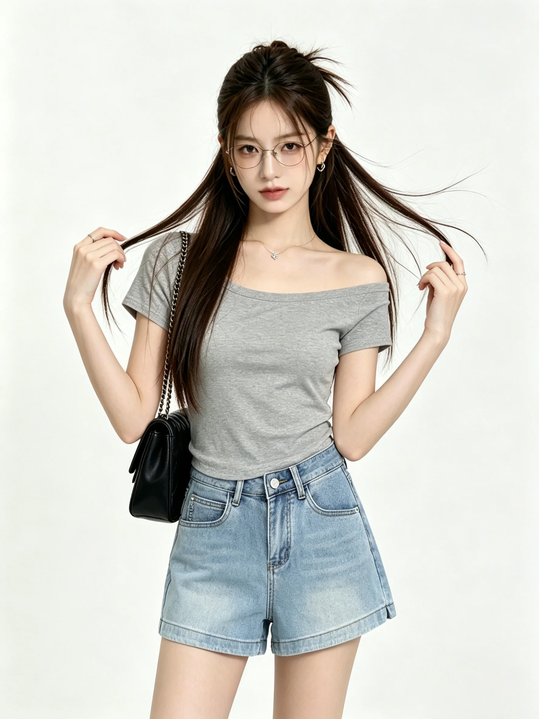 Retro American Spicy Girl High Waist Denim Shorts Women Summer Wide Leg Slimming Skin-friendly A-line Hot Pants Light Blue
