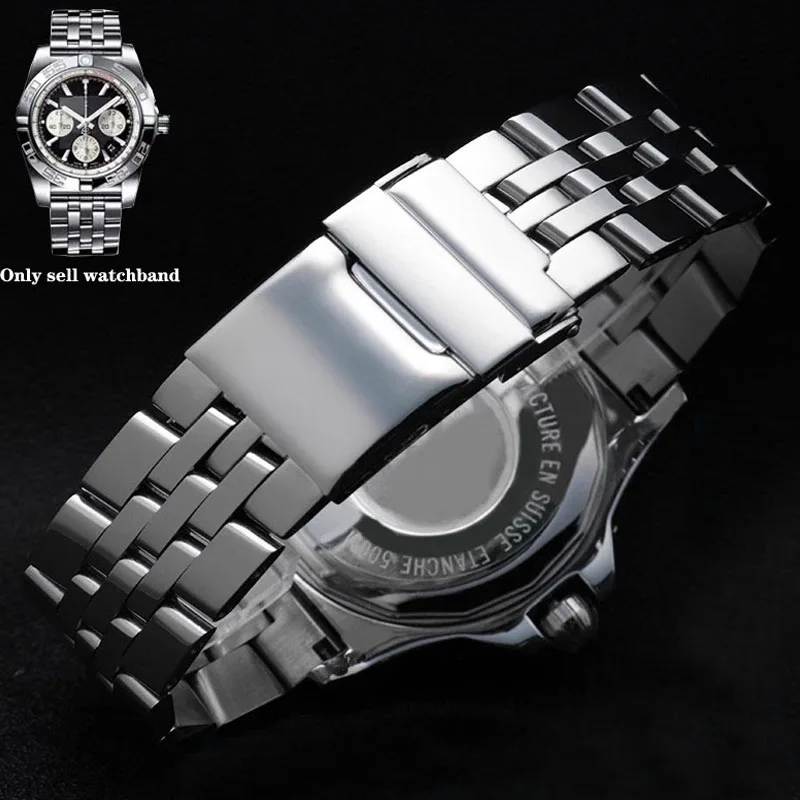 20mm 22m 24mm solidny pasek ze stali nierdzewnej do paska zegarka Breitling męska bransoletka przyciskowa bransoletka z ukrytym zapięciem