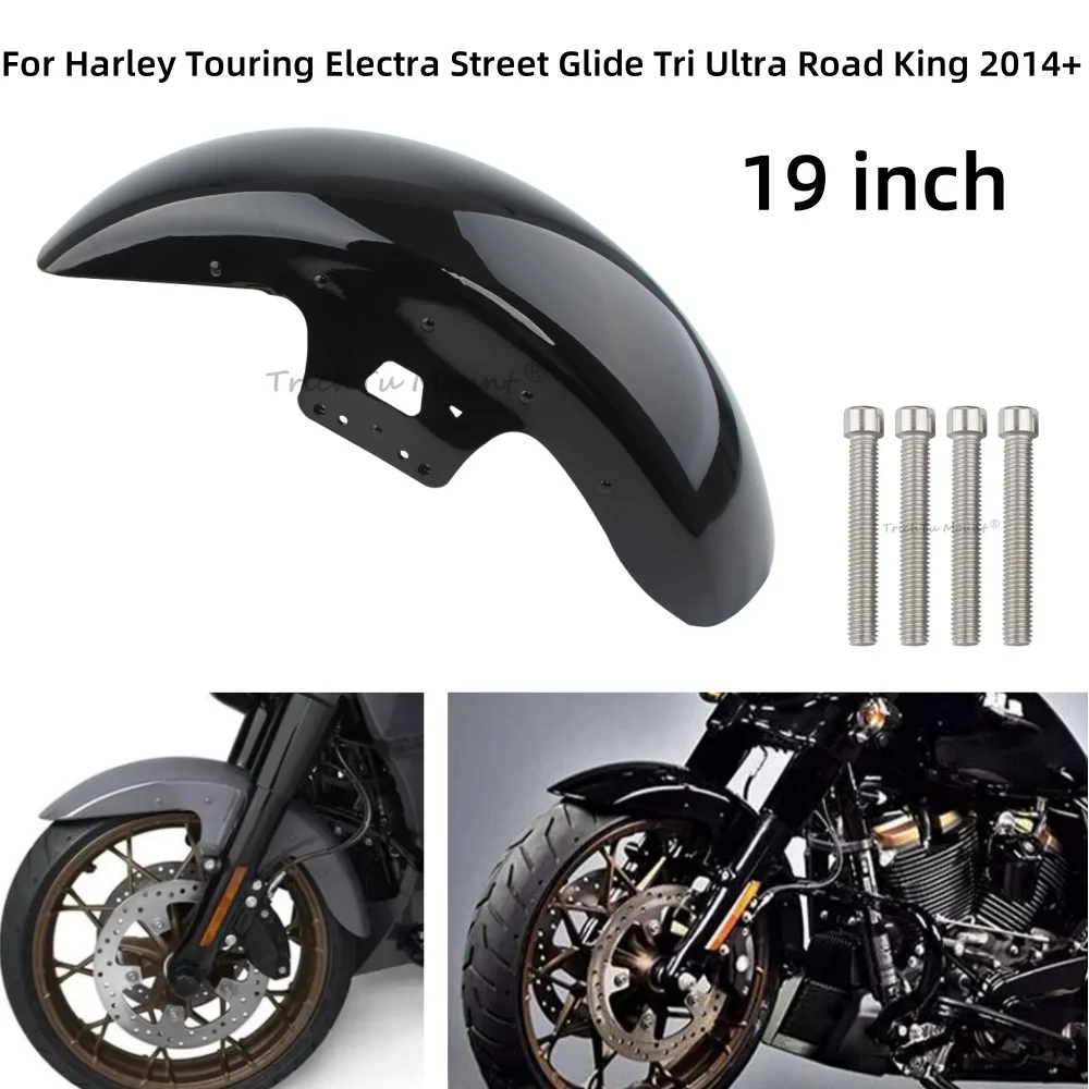 Motorcycle Front Fender 19 inch Mudguard Vivid Black For Harley Touring Electra Glide Street Glide Tri Ultra Road King 2014-2024