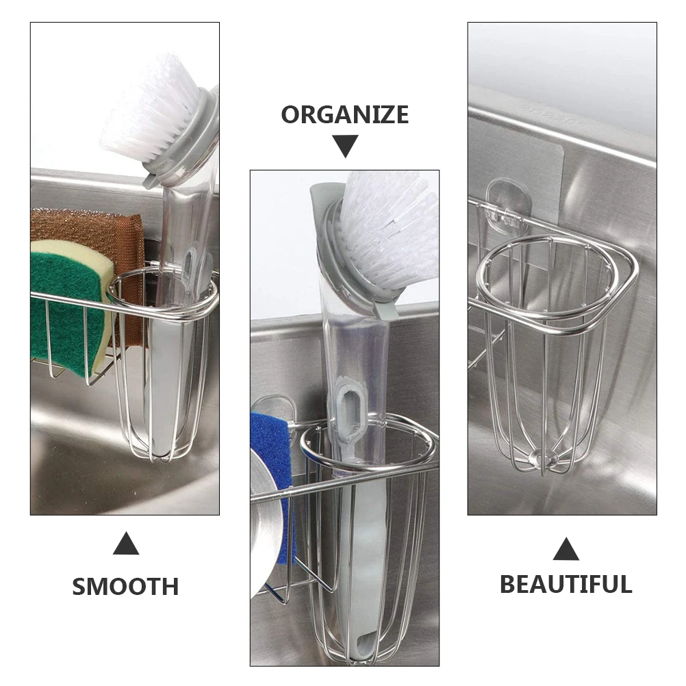 

Stainless Steel Kitchen Sink Storage Rack for Sponge and Cleaning Tools Organizing Hollow Drain Design Space Saving