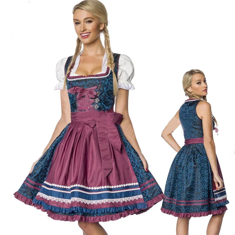 

High Quality Traditional Bavarian Oktoberfest Beer Girl Maid Costume Dirndl Waitress Wench Dress Female Music Festival Clothes