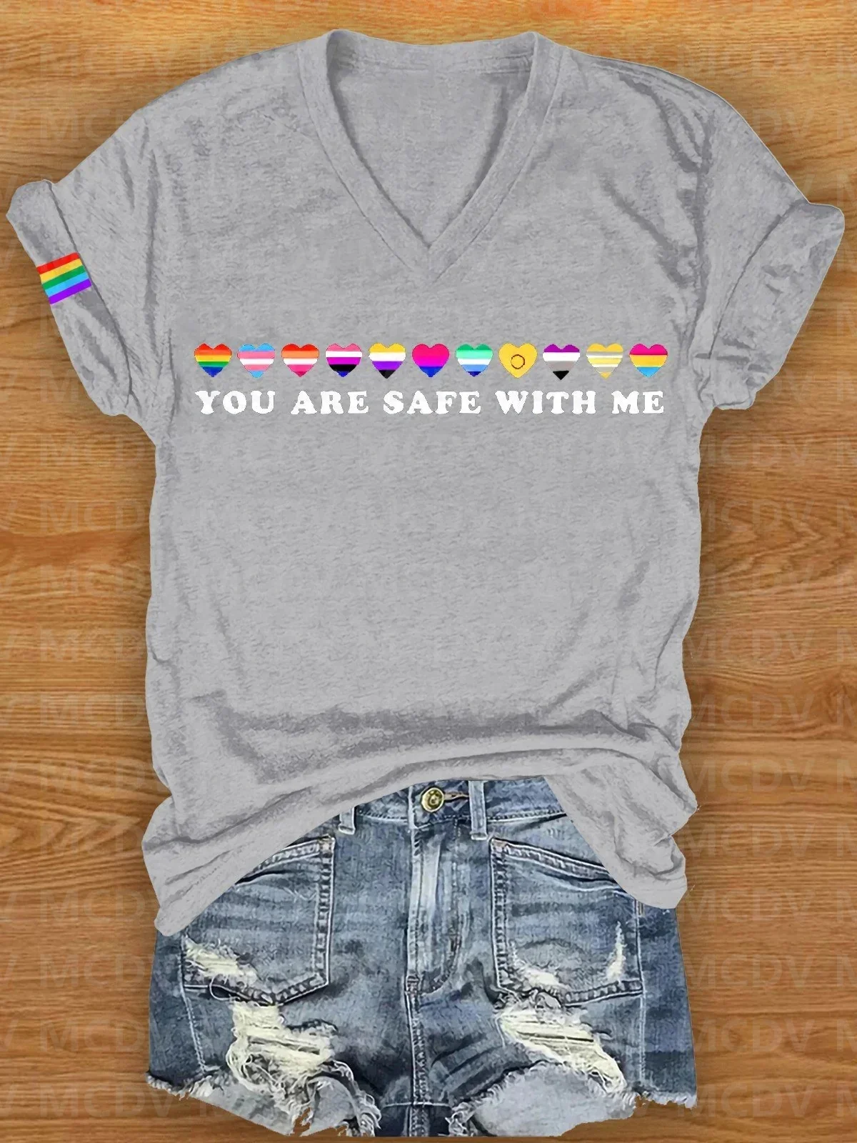 

Women's You Are Safe With Me V-Neck T-shirt 3D All Over Printed T Shirts Sexy Women For Girl Tee Tops shirts