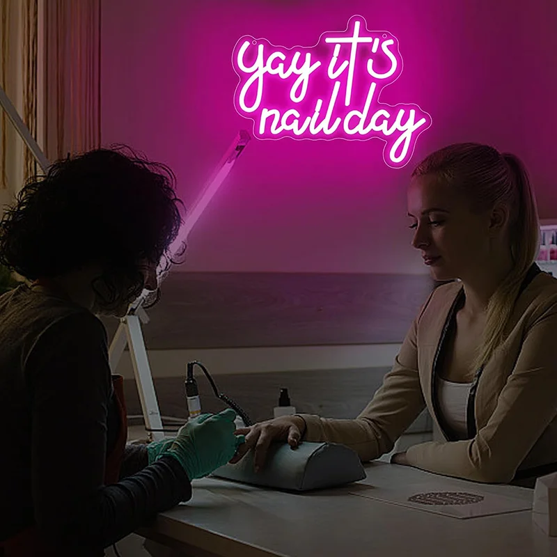 Yay It's Nail Day Neon Signs for Wall Decor Text Led Lights for Girls Lady Pink Led Sign for Beauty Salon Aesthetic Neon Sign