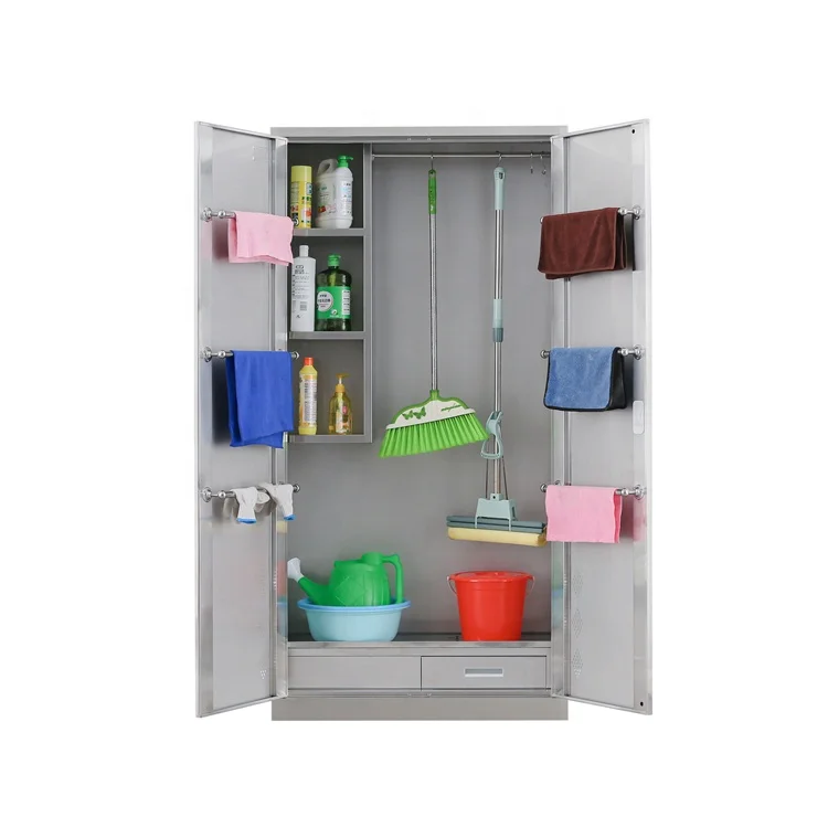 Office Filing Cabinets,Metal Cleaning Tool Organizer Cabinet Stainless Steel Broom Mop Storage Locker For Garden Schools Hospit