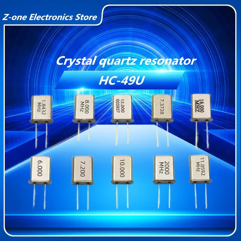 10pcs HC-49U 49U Crystal quartz resonator 1.8432M 2MHZ 2.4576M 4MHZ 6MHZ 7.2M 7.3728M 8MHZ 8.1920M 10M 18.432M 11.0592M 12M 16M