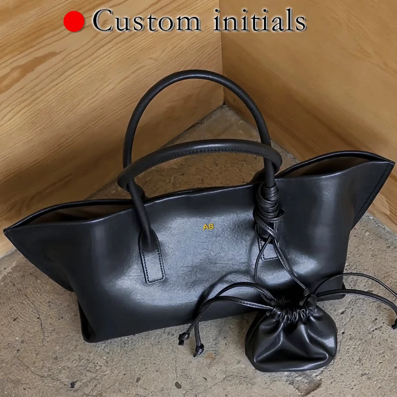 

Custom Initials Genuine Leather Tote Bag For Women Luxury Designer Handbag Purse 2025 New In Cowhide With Inner Pockets Shoulder