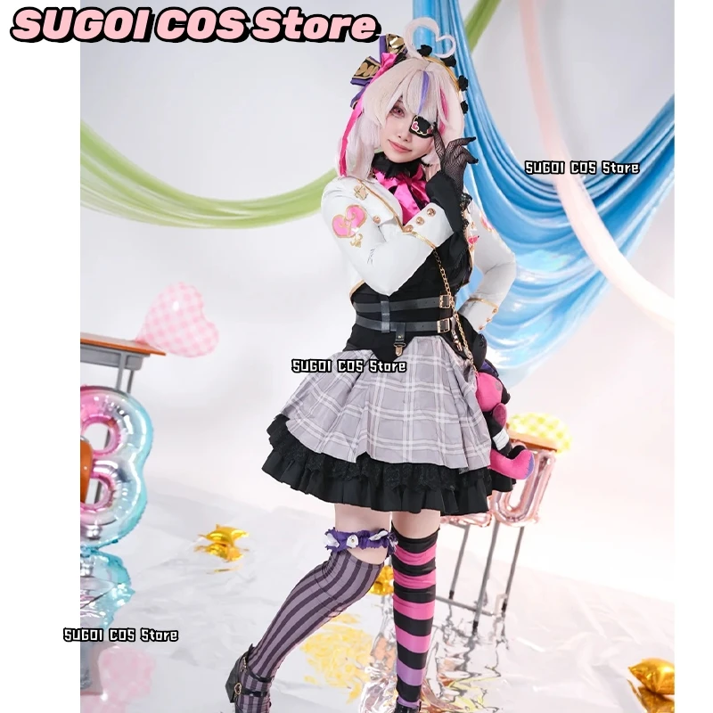 SUGOI COS*/Fantasia de Ídolo Kawaii, Vestido Branco, Perucas, Laço, Cosplay Gótico Lolita, Anime Nijisanji Vtuber Maria Marionette