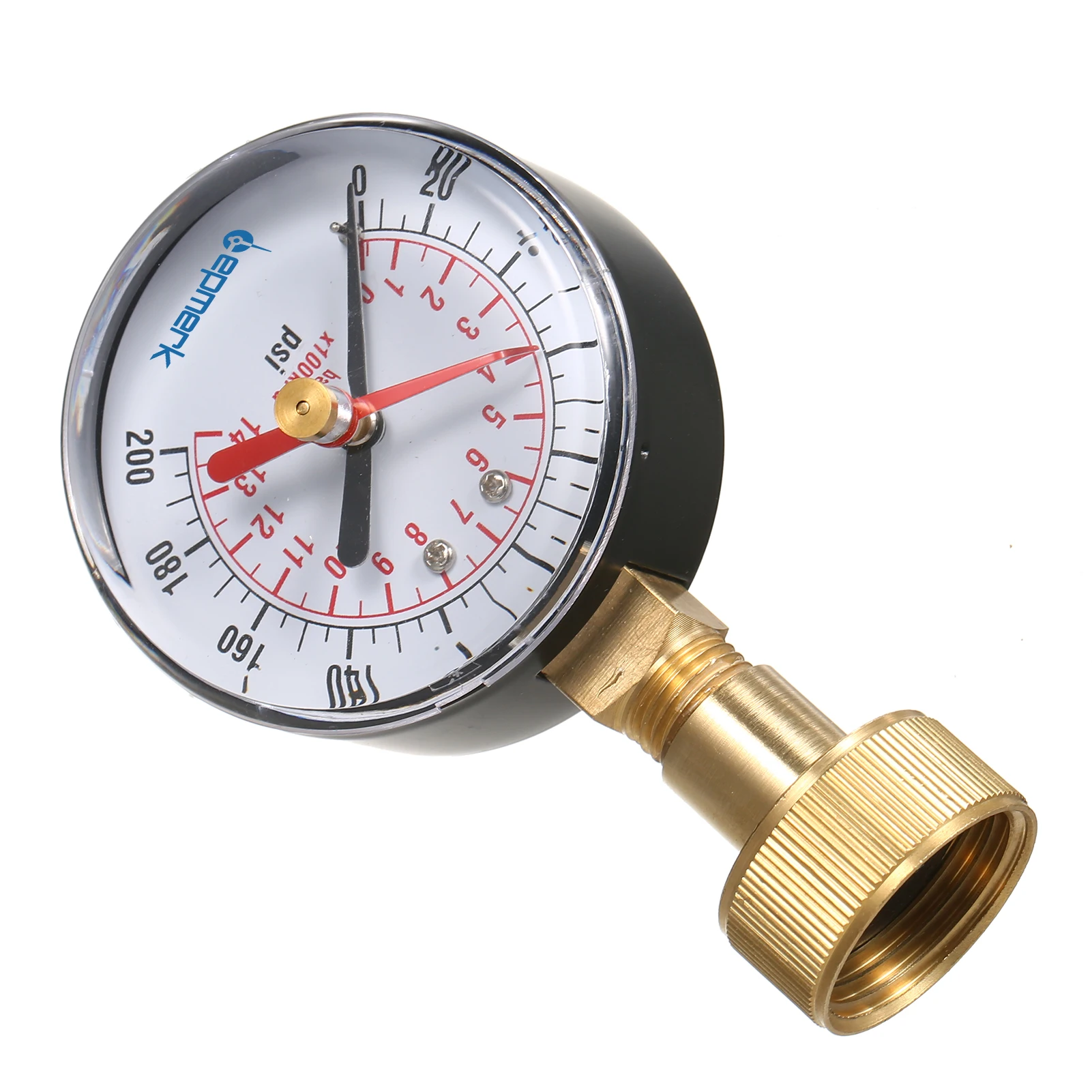 Lepmerk 2- 1/2'' Pressure Gauge Water Pressure Test Gauge 3/4'' Female Hose Thread 0-200 PSI with Red Pointer High Precision