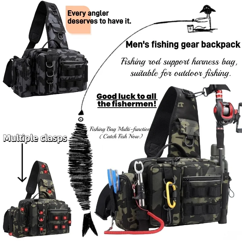 

Мужской рюкзак для рыболовных снастей, рюкзак с одним плечевым ремнем, тактический рюкзак, карман для переноски, сумка для рыболовной сети, практичная