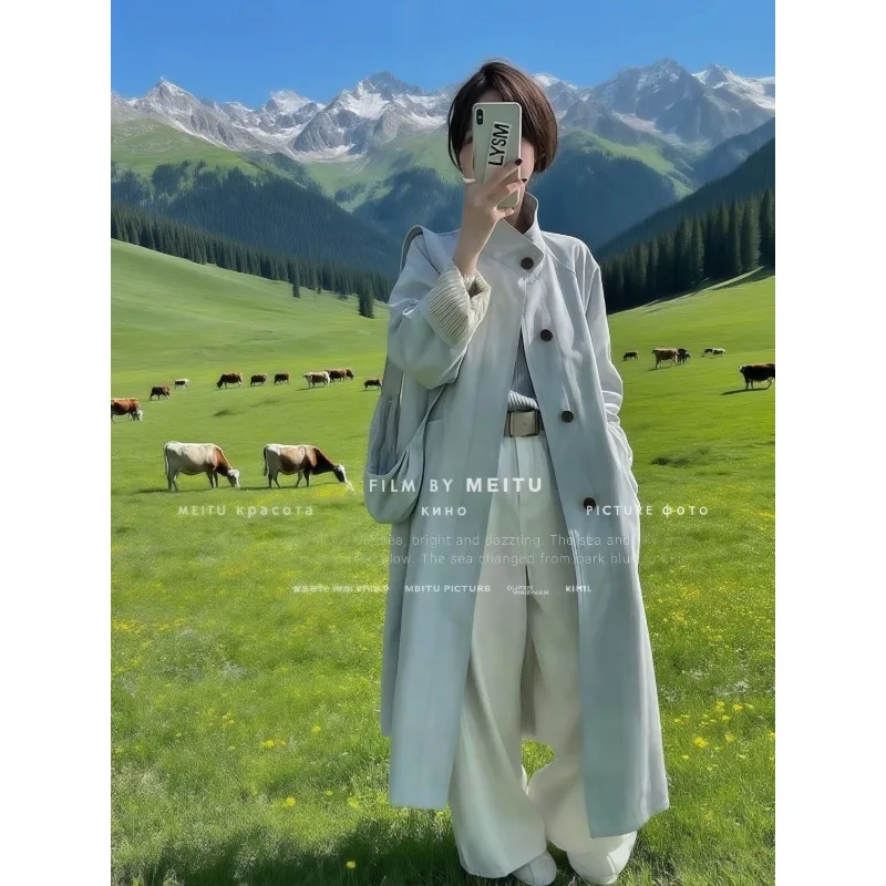 [Send Satchel] Korean Version of Dongdaemun Temperament Long Commuter Versatile Trench Coat in Spring and Summer 2026 Women