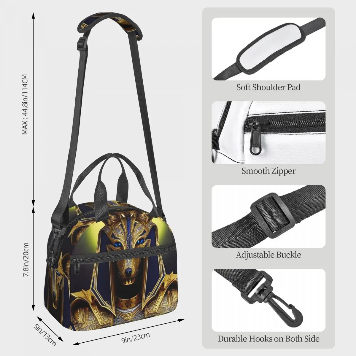 Egyptian God Anubis Art Lunch Bags Insulated Bento Box Waterproof Lunch Tote Picnic Bags Thermal Bag for Woman Student