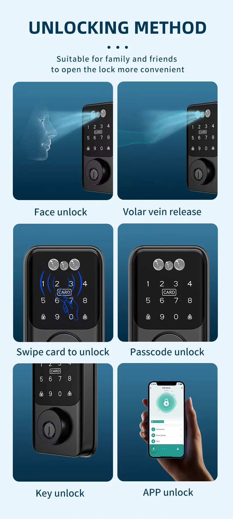 Tuya WiFi Face Recognition Automatic Deadbolt Smart Lock for Wood Door Keyless Palm vein for Office Apartment