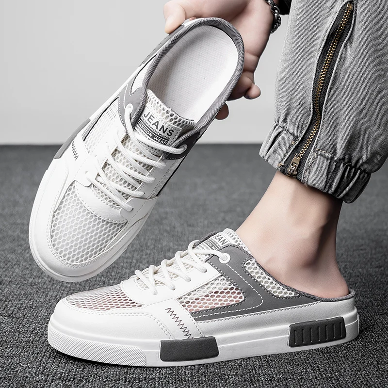 YUYIN Men Sandals 2026 Summer New Men's Perforated Mesh Slippers, Breathable Outdoor Sports and Leisure Shoes Half Slippers
