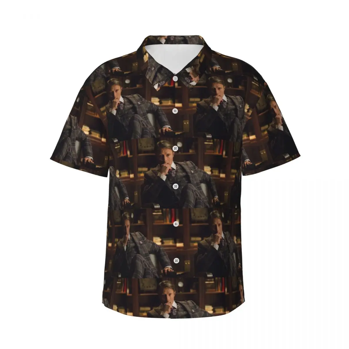 

Mads Mikkelsen Hannibal Lecter (Hannibal TV) Men's Shirts Hawaiian Short Sleeve Shirt Casual Lapel Tops for Summer Beach