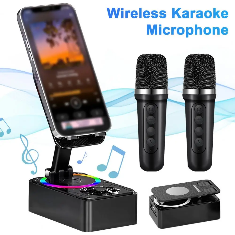 

2-in-1 Phone Holder Portable Speaker Stable Connection Wireless Speaker Rechargeable Bluetooth Speaker Phone Mount With Light