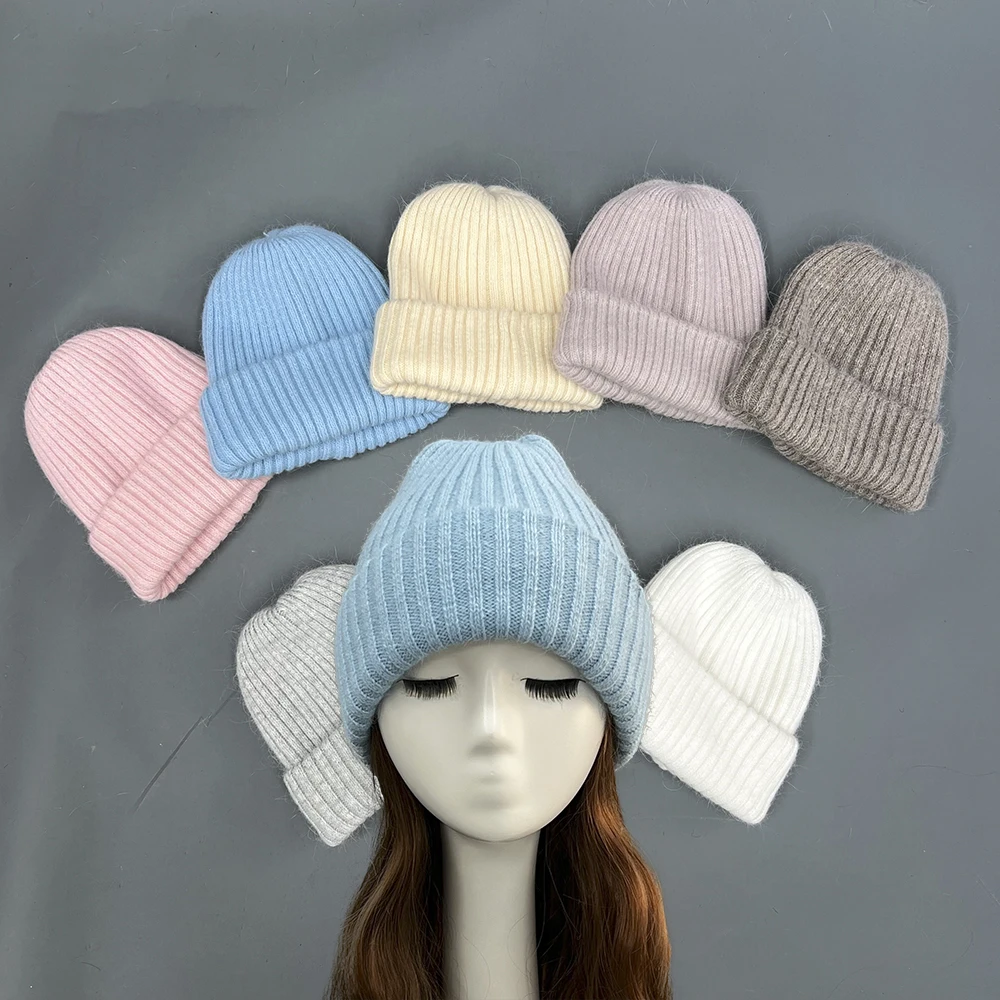 

JANEFUR 8 Colors Winter Hats for Women 2024 Thick Warm Angora Beanie Hat Female Outdoor Chic Colorful Knitted Cap