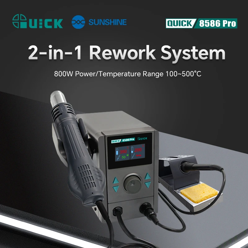 QUICK 8586 Pro Two-in-one Repair System Suitable Auto Sleep, Safe and Low Consumption for Different Desoldering Scenarios