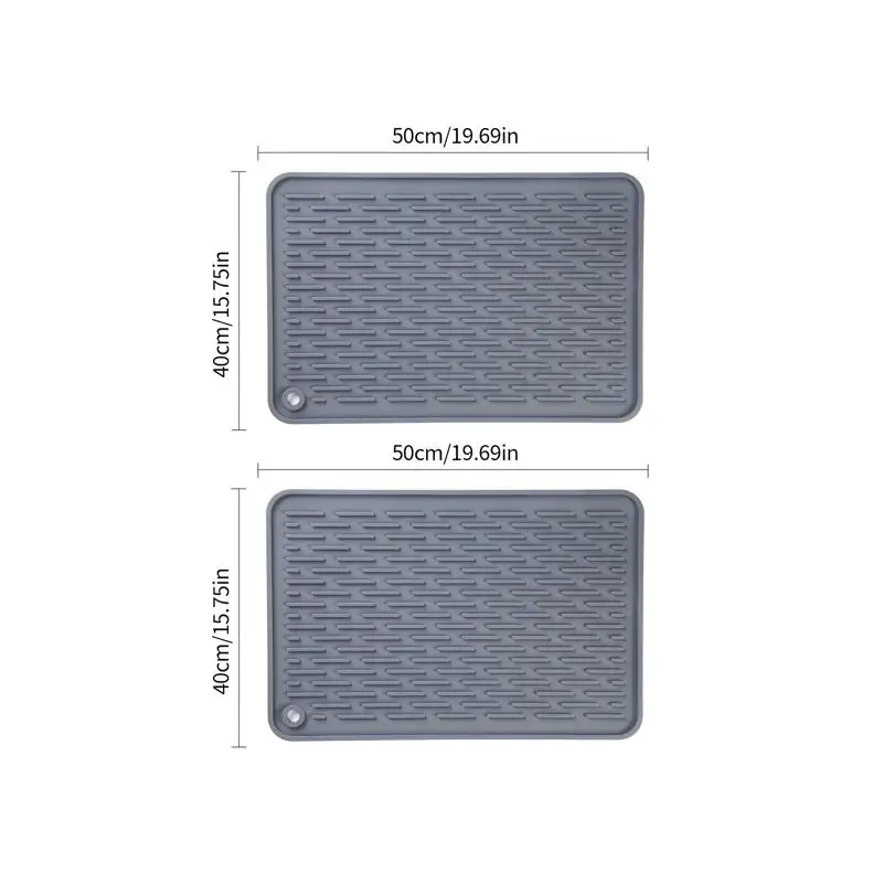 

Dark Gray Silicone Dish Drying Mat Set of 2, 15.74 x 19.68 in, Kitchen Counter Essential for Draining Water and Insulating