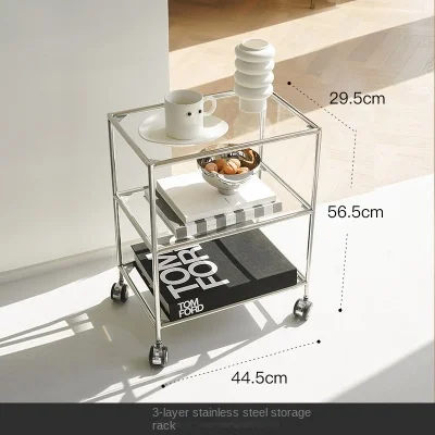 INS Minimalism Modern Coffee Tables Stainless Steel Designer Side Table Movable Glass Table Storage Rack Kitchen Home Furniture