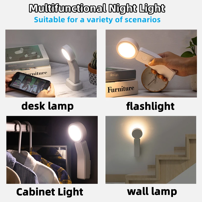 LED Night Light Desk Lamp Hanging Magnetic Table Lamp Chargeable Stepless Dimming Cabinet Light For Closet Wardrobe Wall Lamp