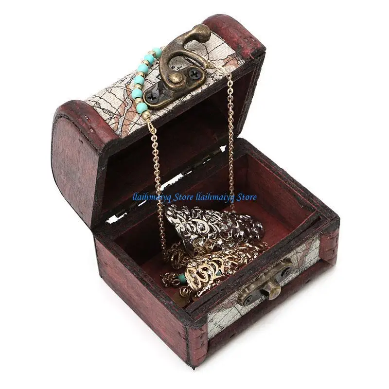 573B Vintage Map Pattern Jewelry Treasure Box Storage Trinket