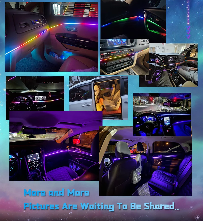 22 in 1 18 in 1 64 Farben RGB Symphony Car Atmosphere Interior LED Acryl Guide Fiber Optic Universal Dekoration Umgebungslichter – Detail 12