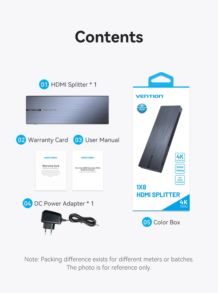 Intervention HDMI Splitter 1 in 8 Out Adapter 4k 60Hz HDMI 2.0 1x8 Umschalter mit Netzteil für TV Xbox PS4 Blu-ray Player HD-Kabel – Detail 16