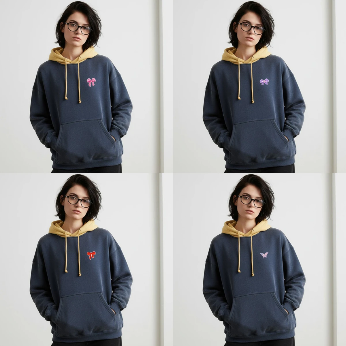 Personalized Color Blocked Hooded Sweatshirt For Women, Loose And Fashionable, Embroidered Pattern Casual Pullover Top