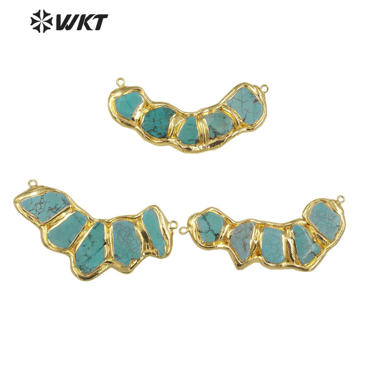 WT-P1955 New Design Five Turquoise Stone Assemble Made Vintage Bohemian Gold Plated Double Loops Necklace Findings