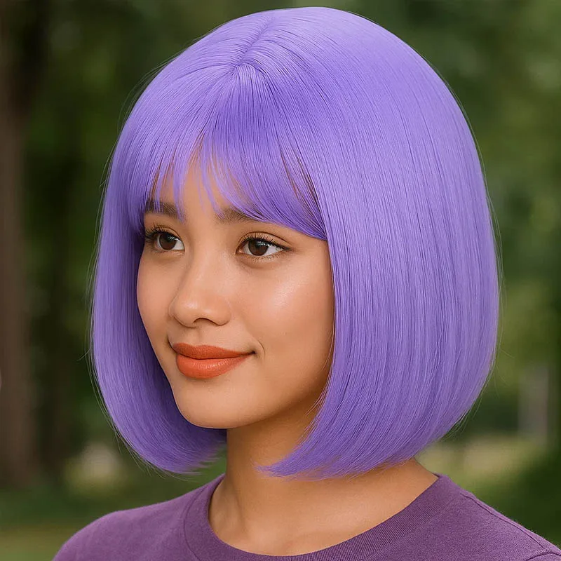

Ladies' light purple synthetic wig 12 inches, heat-resistant fiber, suitable for daily Halloween and Christmas parties