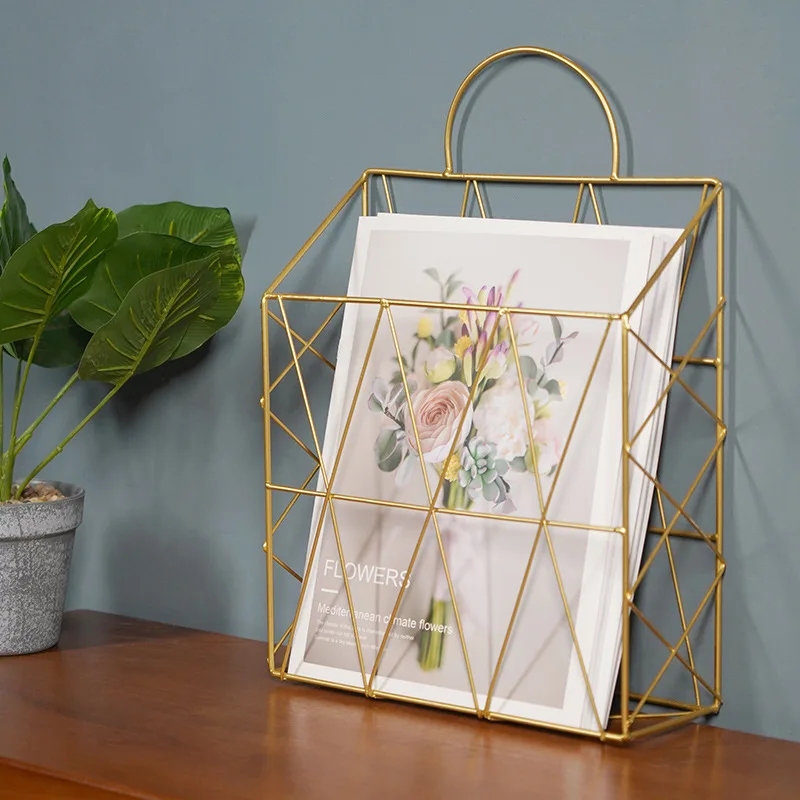 Wall Hanging Metal Magazine Storage Rack Study Desktop Golden Book Sundries Display Home Decoration Modern