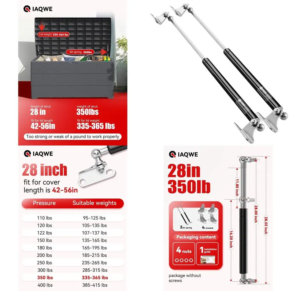 

Сверхмощные газовые стойки для крышек 335-365 фунтов, креплений L-типа, крышки лодки, хранения на колесах, ящика для инструментов и люков прицепа (350 фунтов/1557 Н