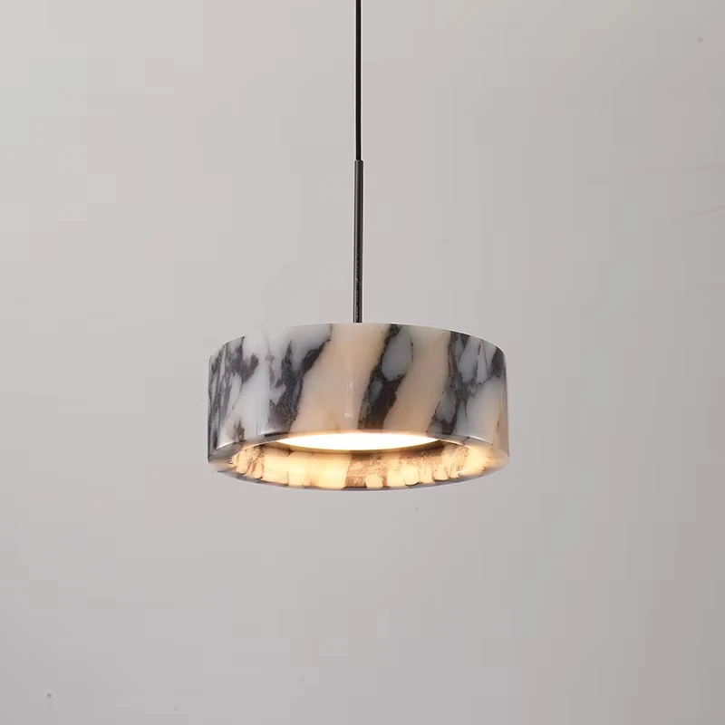 

Luxury Black Round Natural Stone Pendant Lamp High-end Bedroom Bedside LED Chandelier Living room Decoration Home Hanging Lights