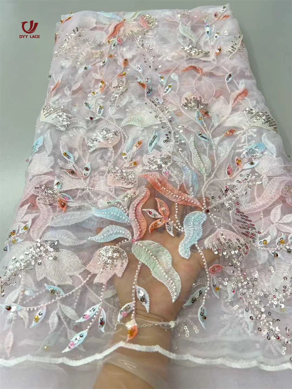 

African Lace Fabric Sequins Flower Embroidery Groom Nigerian Bridal 2025 High Quality French Tulle Lace Fabric For Sewing