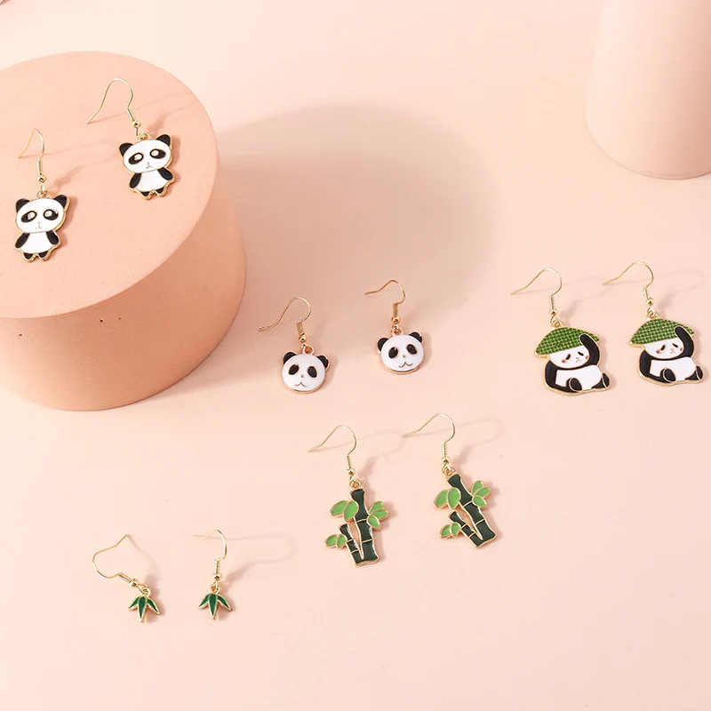 Aihua 5 Paar/Set Niedliche Ohrringe Sets Liebliche Emaille Kung Fu Panda Bambus Ohrringe für Frauen Geburtstagsparty Schmuck Geschenke – Detail 5