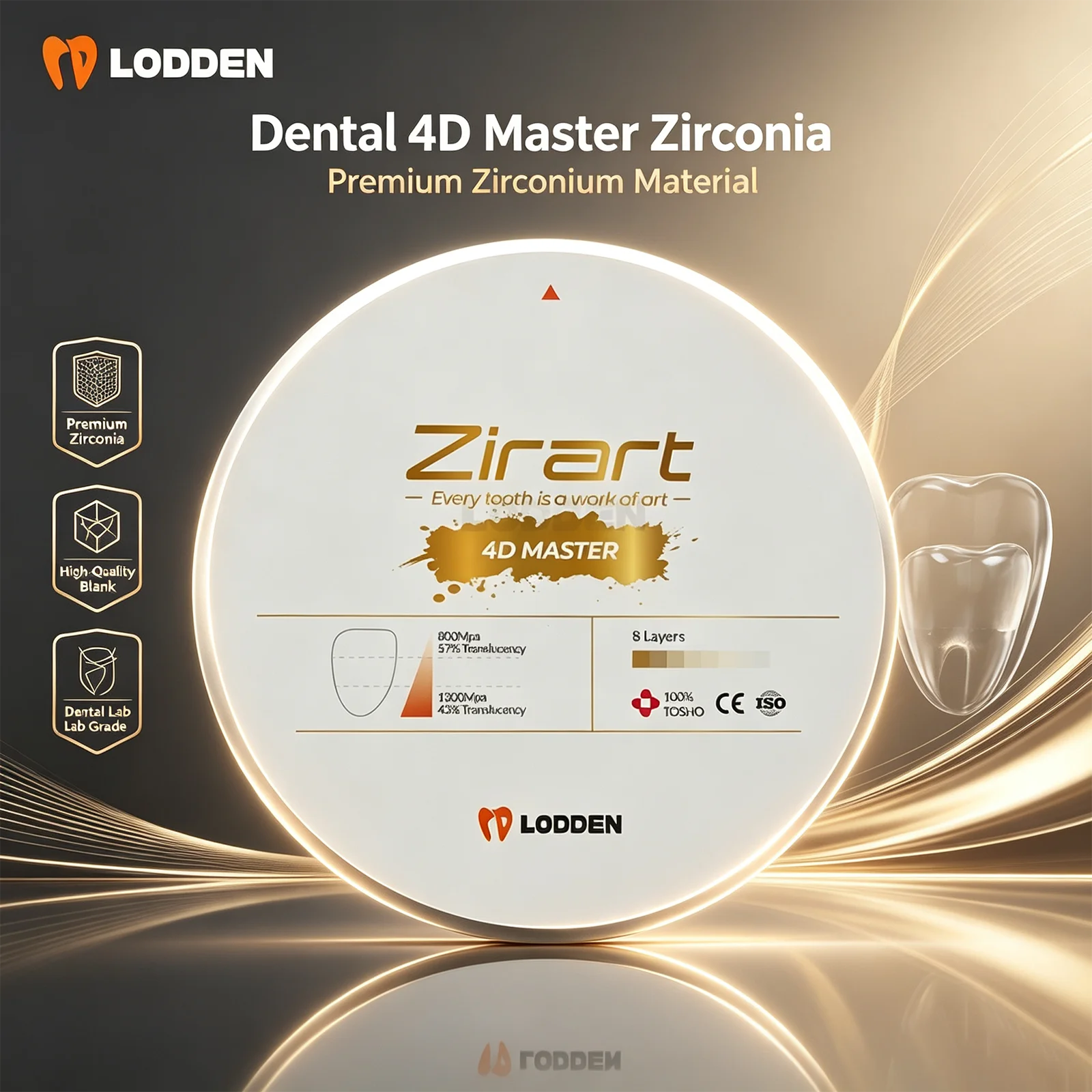 Lodden 4D Master Multilayer Zirconia Block 98mm Multi-Color for Open CAD/CAM Dental Lab Materials 1300Mpa