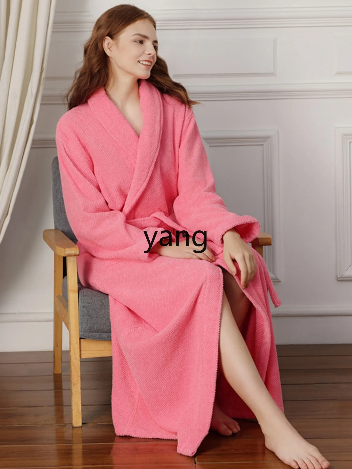 LMM cotton bathrobe lengthened thickened towel material absorbent bathrobe hotel beauty salon nightgown