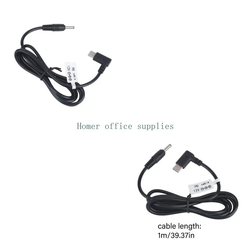 K43B Small Electronics USB C to DC3.5X1.35MM Power Cable with 90 Degree 12V Type C End for Home Office Placement and Smooth