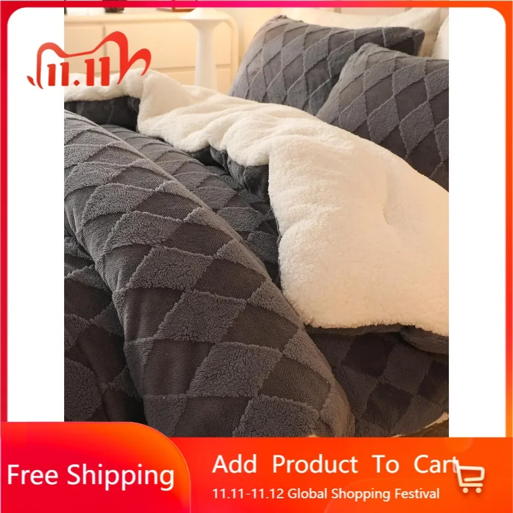 

Luxurious Plush Fleece King Comforter Set - Cozy Diamond Plaid Fluffy Bedding Collection, Ideal for Chilly Winter Nights
