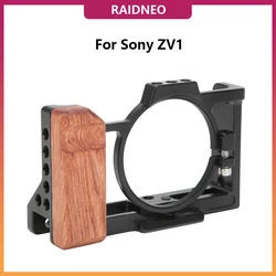 ZV1 Camera Rig Cage for Sony ZV-1 Camera Vlog Video Shooting Stabilizer Cage Frame with Wooden Handle Grip Screw Hole Cold Shoe