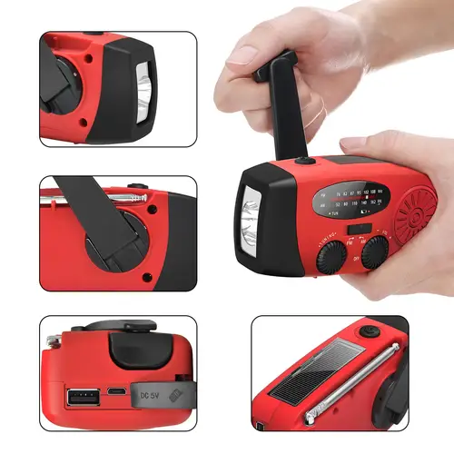 Imagen 2 del producto Radio meteorológica de emergencia, manivela Solar, iluminación de carga para teléfono móvil, lámpara de mesa, alarma SOS multifuncional